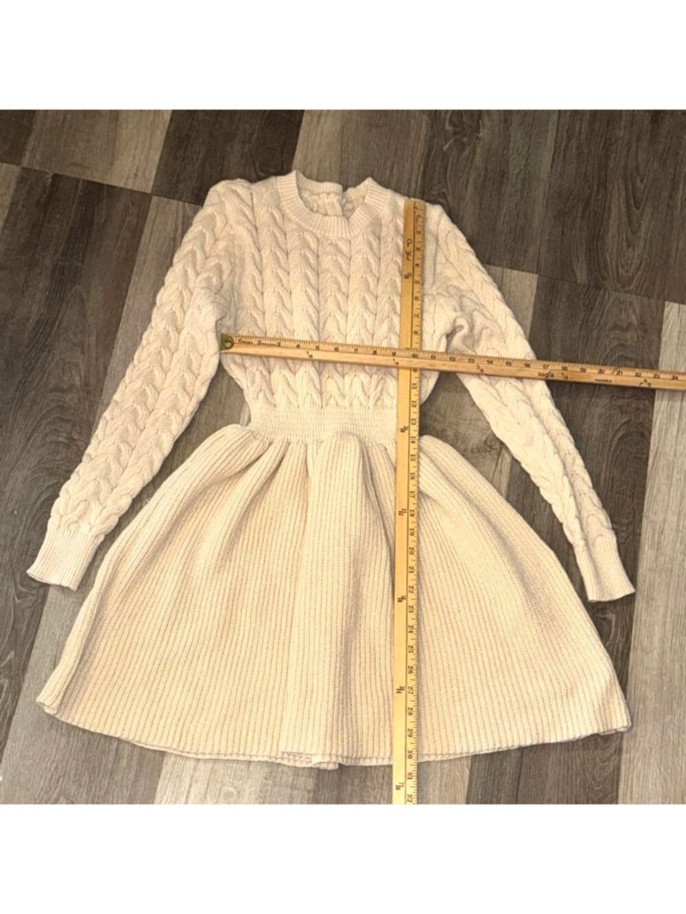Cable Knit Long Sleeve Beige Sweater Dress - Picture 7 of 7